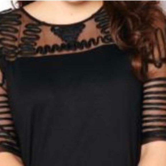 TUNIC, RIBBON & MESH DETAIL, BLACK, SIZE 4X, RAYON/SPANDEX, ¾ SLEEVES, PULL ON, - Picture 1 of 2